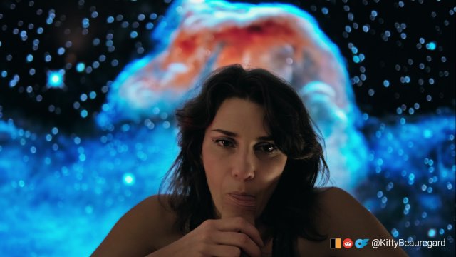 Enthousiastic slut sucking in front of the cosmos