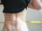 Preview 4 of Vocal strip tease and huge cumshot for only fans solo male masturbating abs big dick
