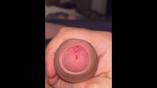 Playing with my uncut red haired cock with foreskin play and edging till I cum.