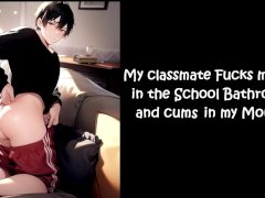 My classmate fucks my ass in the school bathroom and cums in my mouth