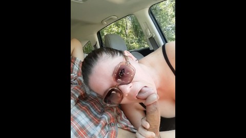 Caught jacking off in the car by hot neighbor leads to risky blowjob.