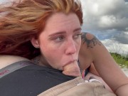 Preview 6 of Slutty Redhead gives me a risky public blowjob on the beach throatpie