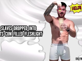 Tiny Slaves Dropped into Giants Cum Filled Fleshlight