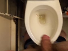 Guy Takes a quick Piss in the Toilet after smoking some weed