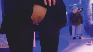 Teaser Flashing My Pussy While Wearing Silky Crotchless Leggings At The Aquarium