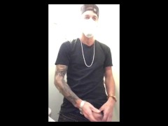I can't stand how horny I am and I go to the airplane bathroom to masturbate.