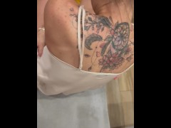 I cum on her small tits without disturbing her too much