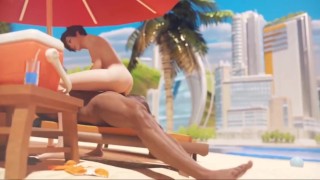 Tracer de Overwatch follada en la playa animación porno