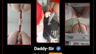 Dog knot dildo rijden terwijl gekleed in lingerie
