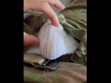 army solider jerks off in shorts and while wearing a jock strap under his military uniform