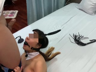 blindfolded, asian big cock, ball licking, bondage