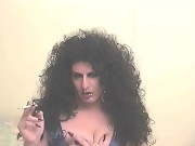 Preview 6 of Beautiful sexy teen crossdresser smoking lipstick makeup heavy makeup big lips