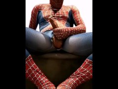 Spidermans wanks & cums hard