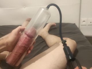 huge uncut cock, solo male, penis pump, french solo
