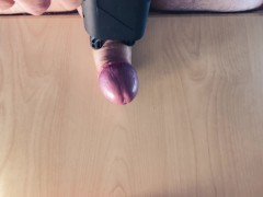 Dick goes wild under the vibrator!