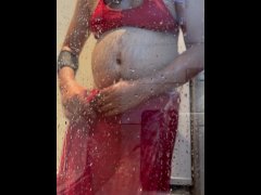 Watch me Taking Shower in Pink Indian Saree