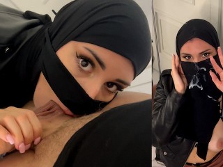 HIJABI IN LEATHER RECEIVED MANY CUM ON NIQAB