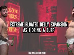 Extreme bloated belly expansion as I drink & burp