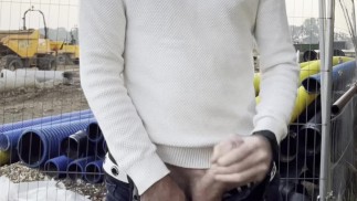 Outdoors exhibitionist horny, uncut big cock man masturbates on early morning walk. Cums in open air