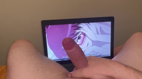 A virgin nerd jerking off a big cock watching hentai moans with pleasure and cums POV4K