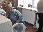 Preview 4 of Hard sex. Old roommate stuck head sexy MILF into washing machine fucked doggy style cumshot in pussy