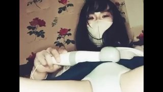 Japanese Crossdresser Schoolgirl uniform is dildo masturbation