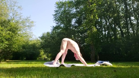 Naked yoga at the end of the clearing.