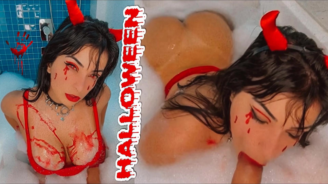 HALLOWEEN diabinha gostosa cosplay chupando seu pau em POV na banheira SEXO  VIRTUAL