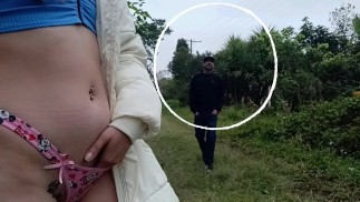 Wife masturbates in the park watching men pass by.