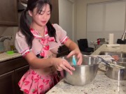 Preview 6 of Slutty Asian Girl Bakes Cupcakes in Seethrough Lingerie - Popular Tiktoker Thehalococo sexy cooking