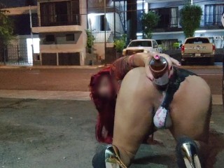 Sissy taking a Beer Enema on the Street