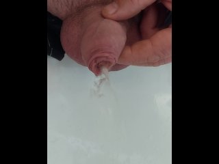 penis, foreskin pissing, first time, vertical video