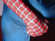 Preview 1 of Archi Stewart became Spider-Man | Handjob games in the bathroom