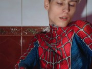 Preview 3 of Archi Stewart became Spider-Man | Handjob games in the bathroom
