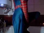Preview 5 of Archi Stewart became Spider-Man | Handjob games in the bathroom