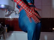 Preview 6 of Archi Stewart became Spider-Man | Handjob games in the bathroom
