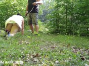 Preview 2 of Milf submissive slut taken for a walk on a leash in forest