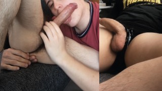 Sucking My Stepbrother's Ass When He Stands Up And Jerking Off Forcefully Following A Workout