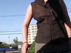 MILF Braless outdoors wearing a Sheer Blouse - Screenshot 8 of 16 - Braless