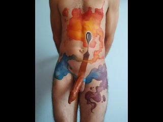 body painting, body paint, masturbation, cumshot
