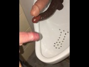 Preview 4 of Risky Public Pissing & Cumming At The Urinal Of A Public Washroom With A Couple Of Dildos To Suck