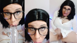 Trans girl sucks a dildo and masturbates - Snowycd