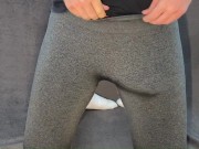 Preview 1 of Huge hands free cumshot in through pants