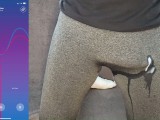 Huge hands free cumshot in through pants