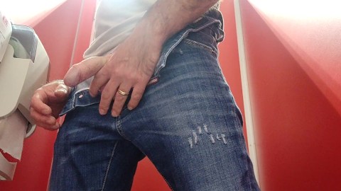 Masturbation in public toilet in Dsquared2 jeans