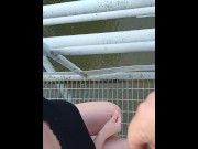 Preview 3 of Rude risky pissing in mouth on public bridge and spitting into river