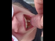 Preview 6 of Rude risky pissing in mouth on public bridge and spitting into river