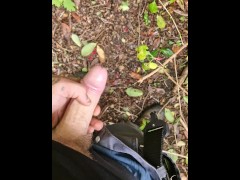 Big soft cock pissing in woods in work uniform and boots