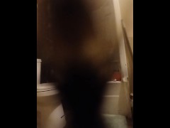 Masked Curvy 20Y/O washes while masterbating In water while showering