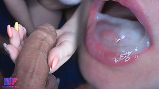 Slobbery blowjob close-up from an excellent student with glasses